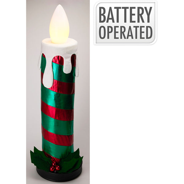 Christmas Collapsible LED Pillar Candle | 90cm, Green, Battery Operated