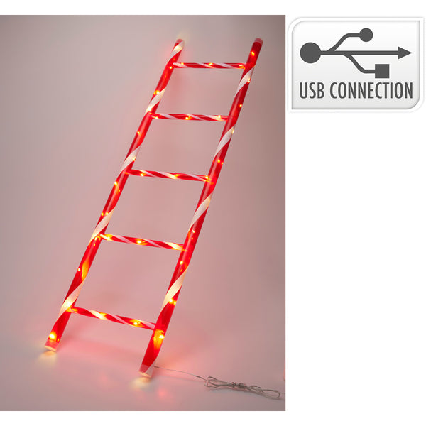 Christmas Candy Cane LED Ladder Decoration | 110cm, Warm White LEDs, USB