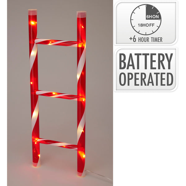 Christmas Candy Cane Ladder LED Decoration | 50 cm, 21 LEDs, Battery Operated