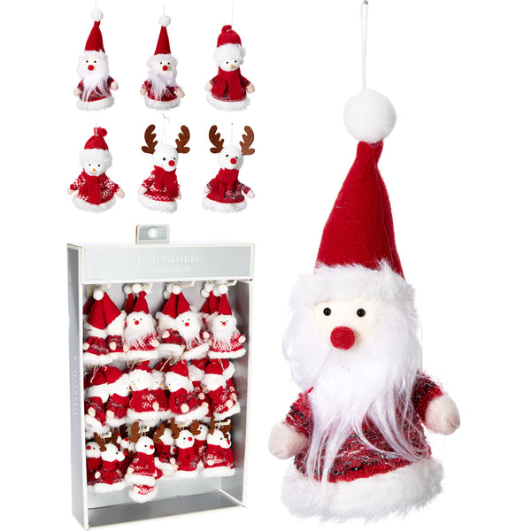 Christmas Festive Character Hanging Ornaments | Assorted, Red and White, 14cm