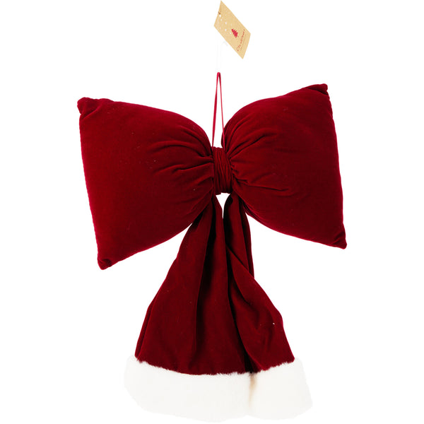 Christmas Oversized Velvet Santa Hat Decorative Bow | 37 x 29cm, hanging loop