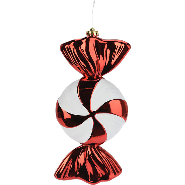 Christmas Peppermint Swirl Candy Hanging Ornament | 30cm, Metallic Red
