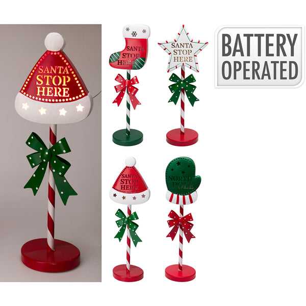 Christmas LED Sign on Pole | Battery Operated, 15 x 53cm, Assorted Designs