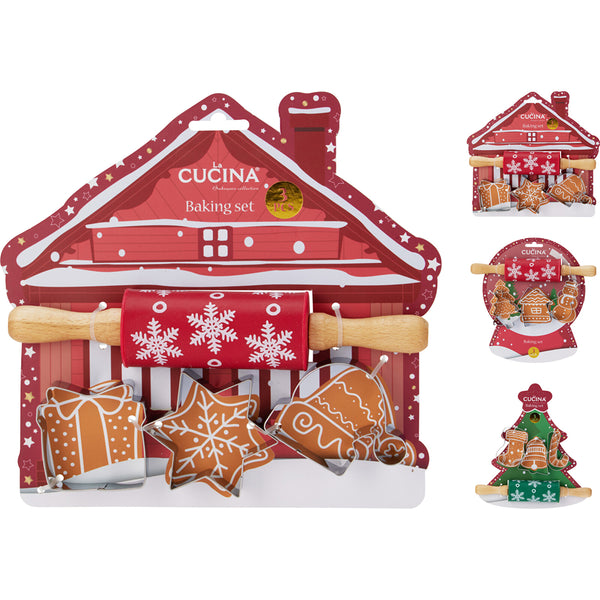 Christmas Cookie Cutters and Snowflake Rolling Pin Set | 4 Pieces