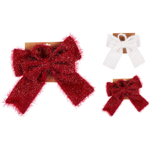 Christmas Tinsel Bow Decoration | 33 x 36cm, Assorted Colours, Pre-Tied