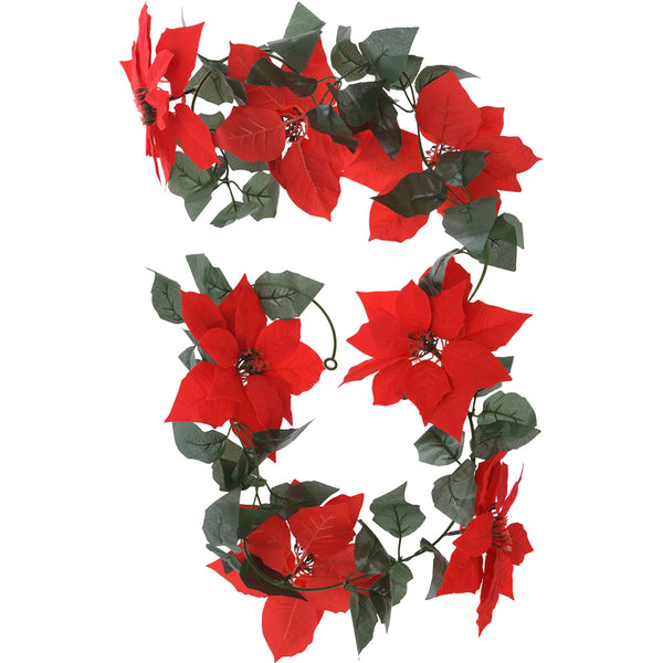 Christmas Red Poinsettia Flower Garland | 190 x 21cm, Integrated Loops
