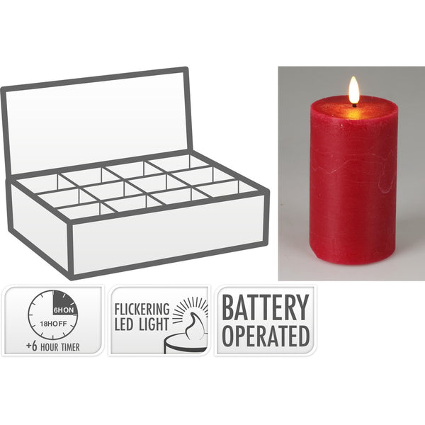 LED Candle Red with Timer | 7x12cm Battery Operated Flicker