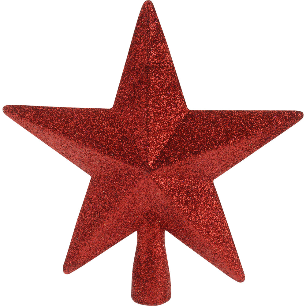 Christmas Red Glitter Tree Topper Star | 19cm, 3D Faceted, Tapered Base