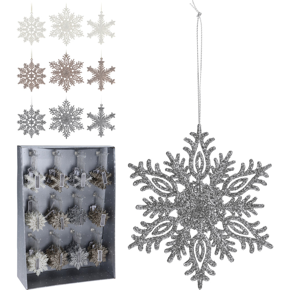 Christmas Glitter Snowflake Tree Ornaments | Assorted Designs and Colours, 10cm