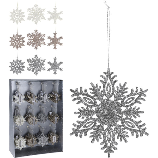 Christmas Glitter Snowflake Tree Ornaments | Assorted Designs and Colours, 10cm