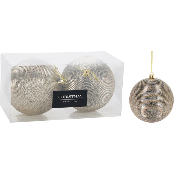 Christmas Ridged Glitter Tree Bauble Set | 2 Pieces, 100mm, Gold