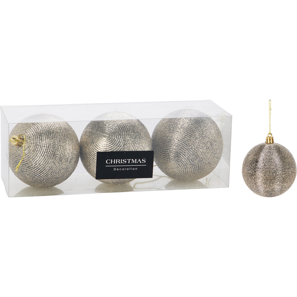 Christmas Gold Glittered Spiral Tree Baubles | Pack of 3, 80 mm