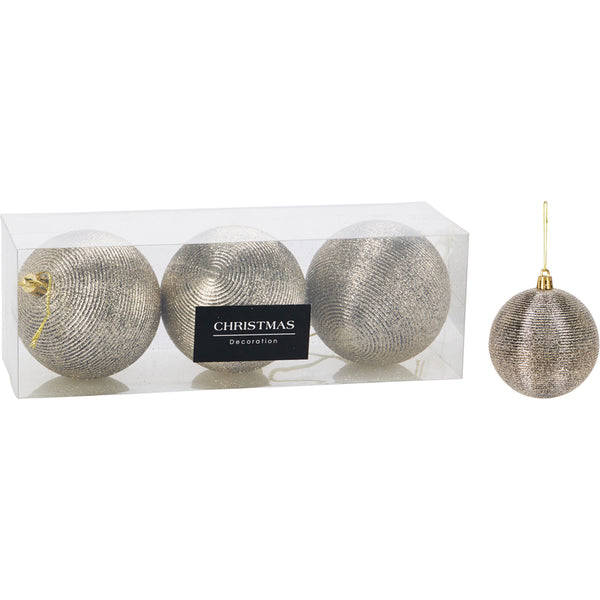 Christmas Gold Glittered Spiral Tree Baubles | Pack of 3, 80 mm