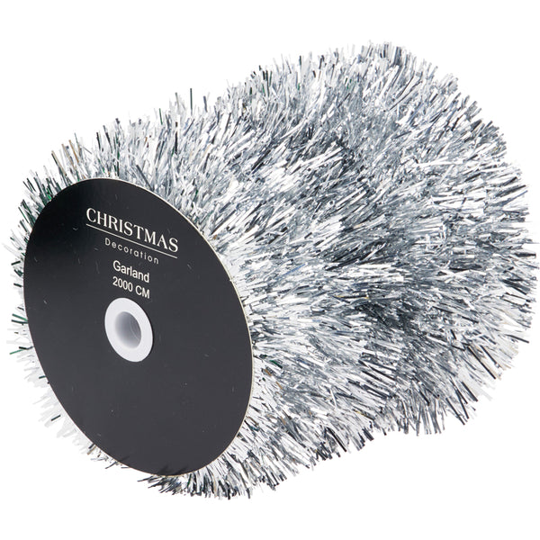 Christmas Silver Tinsel Garland | 20m Length, Thick, Reflective