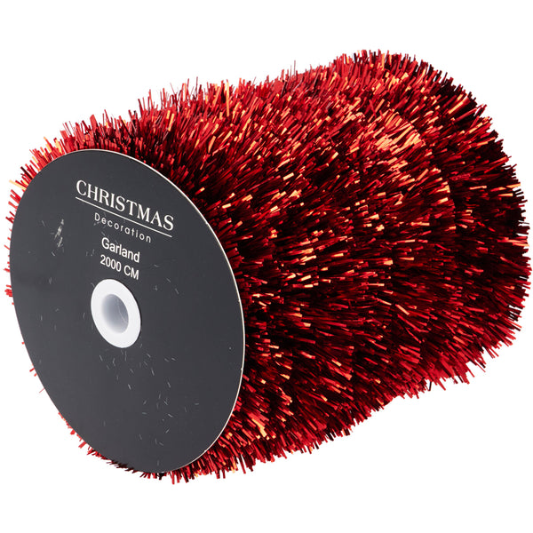 Christmas Red Tinsel Garland | 20 m, Shiny Finish, Supplied on Spool