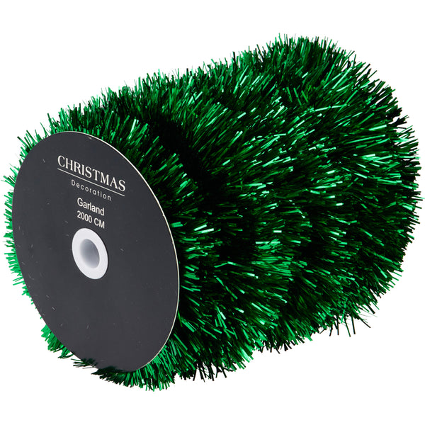 Christmas Metallic Green Tinsel Garland | 20 m Length, Supplied on a Spool