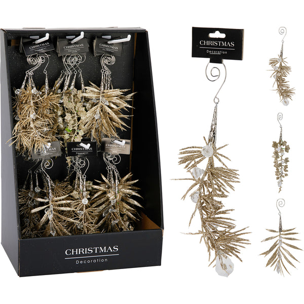 Christmas Glitter Leaf Hanging Decoration | Champagne, 18cm