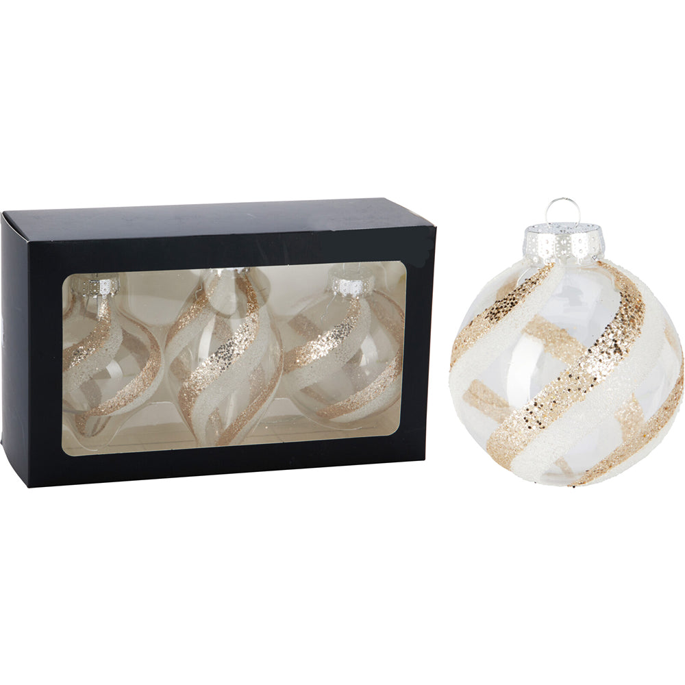 Christmas Hanging Ornaments | Gold and White, Glitter, Assorted, Set of 3 Pieces