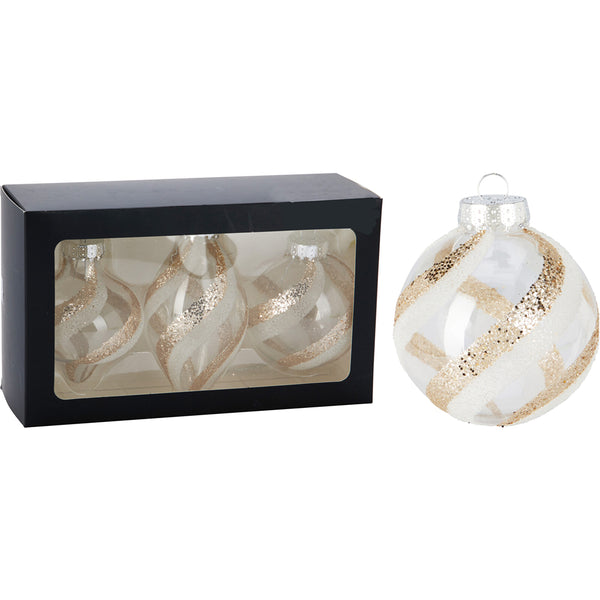 Christmas Hanging Ornaments | Gold and White, Glitter, Assorted, Set of 3 Pieces