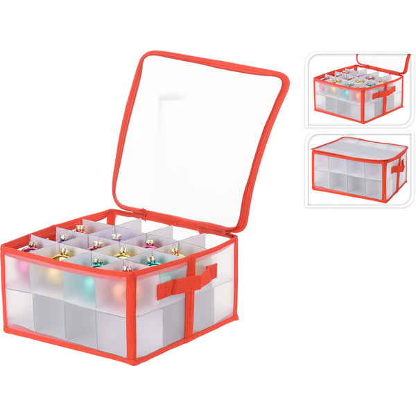 Christmas Bauble Storage Box | 34 x 34 x 17cm, Clear Lid, Square Compartments