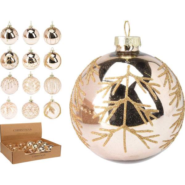 Christmas Metallic Bauble Ornament | 80mm, Brown, Gold Glitter