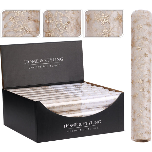 Christmas Gold Glitter Decorative Fabric Roll | 500 x 30cm, Assorted Designs