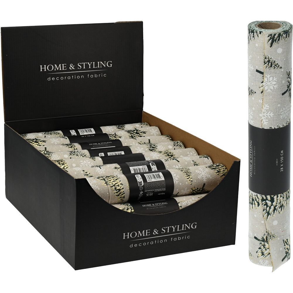 Christmas Beige Trees and Snowflakes Decorative Fabric Roll | 28 x 150 cm