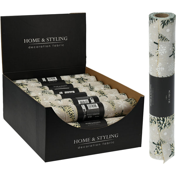 Christmas Beige Trees and Snowflakes Decorative Fabric Roll | 28 x 150 cm