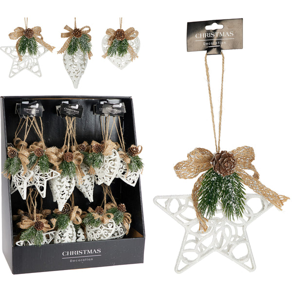 Christmas 3D Hanging Tree Ornaments | 15cm, White, Star, Cone, Heart