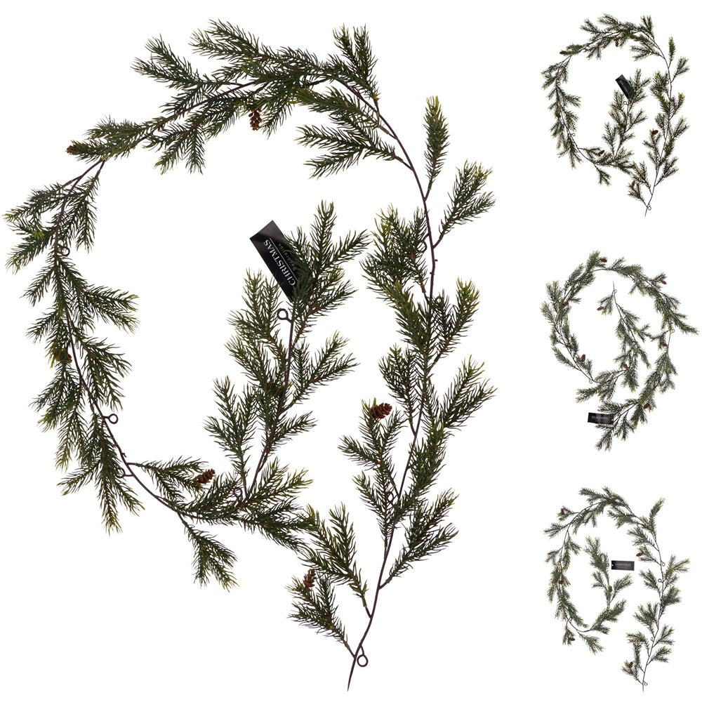 Christmas Realistic Pine Garland with Pinecones | 180 cm, Assorted Designs