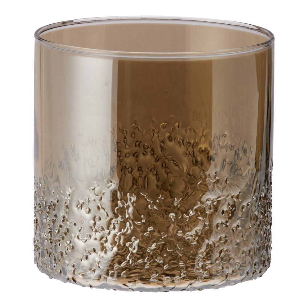 Smoked Amber Crinkle Glass Tealight Holder | Textured Finish, 10cm