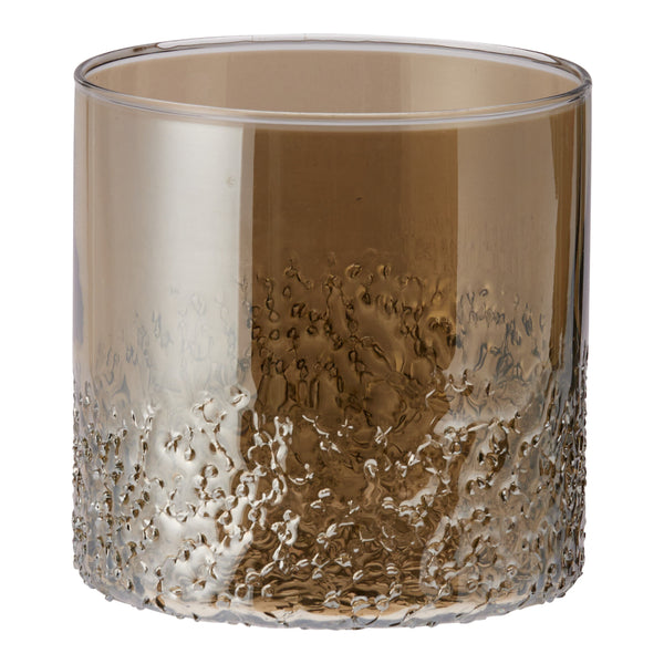 Smoked Amber Crinkle Glass Tealight Holder | Textured Finish, 10cm