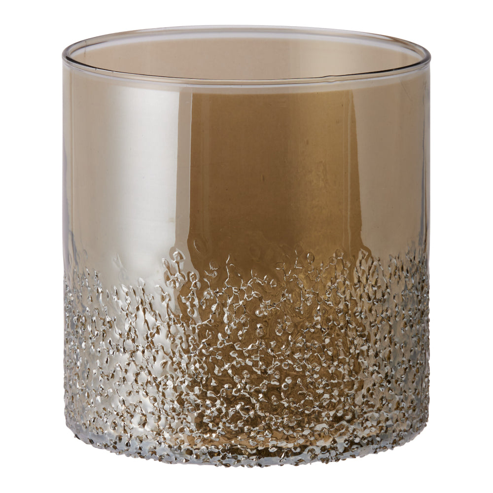 Amber Crinkle Glass Tealight Holder | Textured Finish, 14cm