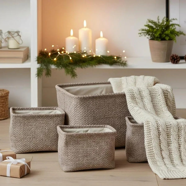 Grey Woven Rectangular Storage Basket Set | Set of 4, Assorted Sizes