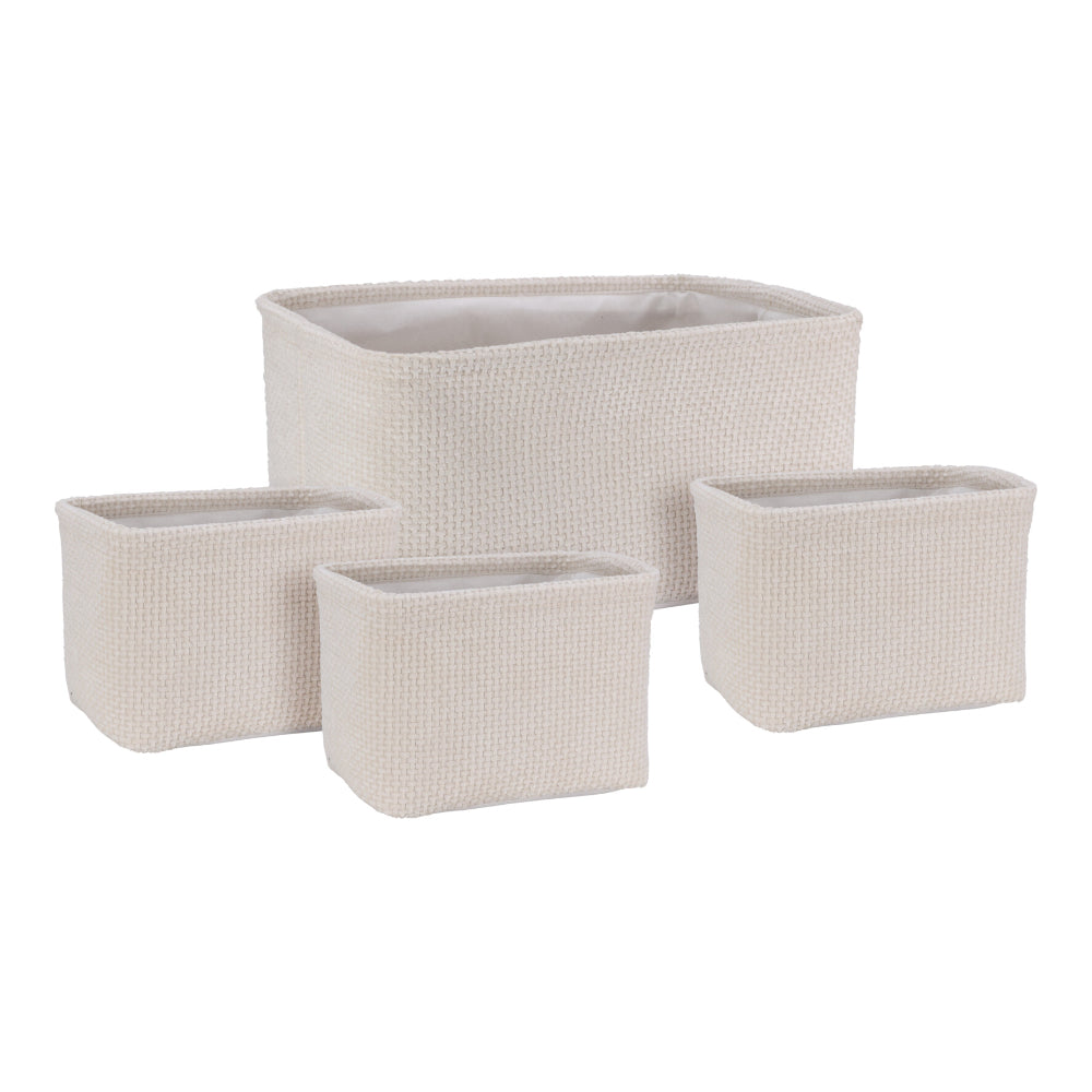 Cream Woven Rectangular Storage Basket Set | Set of 4, Assorted Sizes