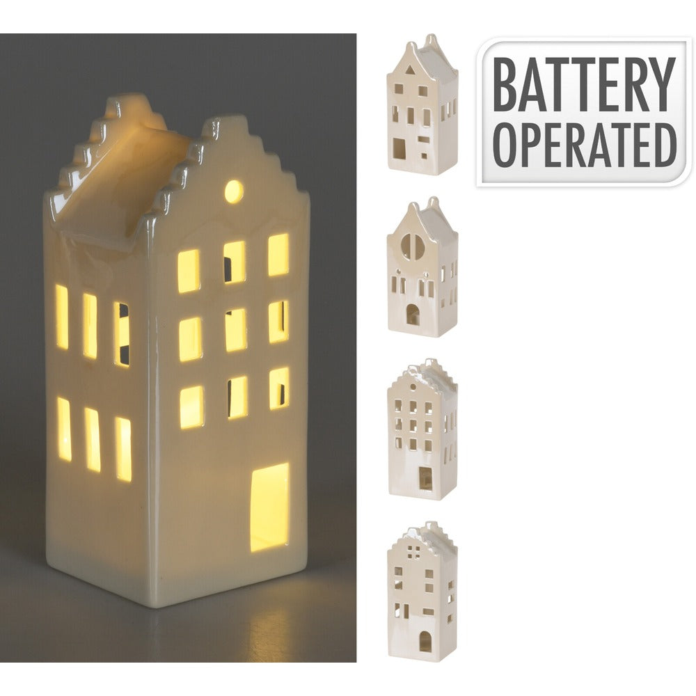 Ceramic LED House Ornament White | Battery Operated 15cm