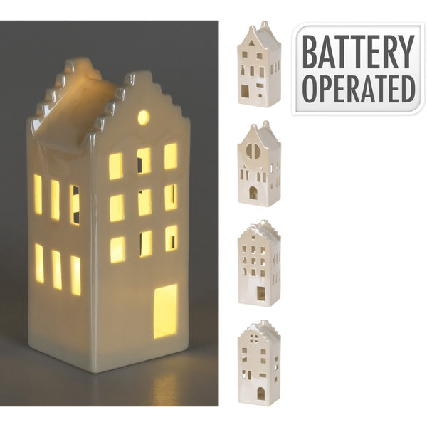 Ceramic LED House Ornament White | Battery Operated 15cm