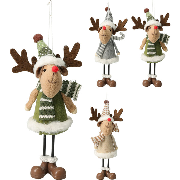 Christmas Standing Reindeer Ornament | 21cm, Assorted Colours, Hanging Loop