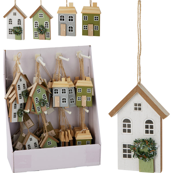 Christmas Hanging House Ornament | 105 mm, Twine Hanger, Assorted Colours