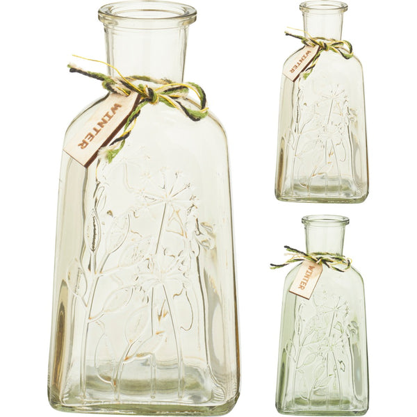 Winter Glass Vase 19cm | Embossed Design with Twine Detail