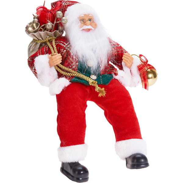 Christmas Shelf Sitting Santa Figurine | 30cm, Red, with Sack of Gifts