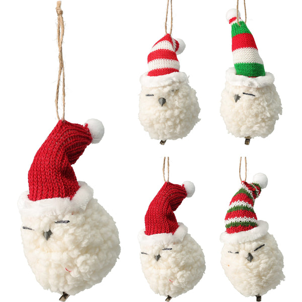 Christmas Knit Hat Bird Hanging Ornament | 15cm, Jute Loop, Metal Clip