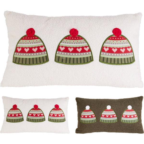 Christmas Embroidered Teddy Lumbar Cushion | 50 x 30cm, Beanie Motif