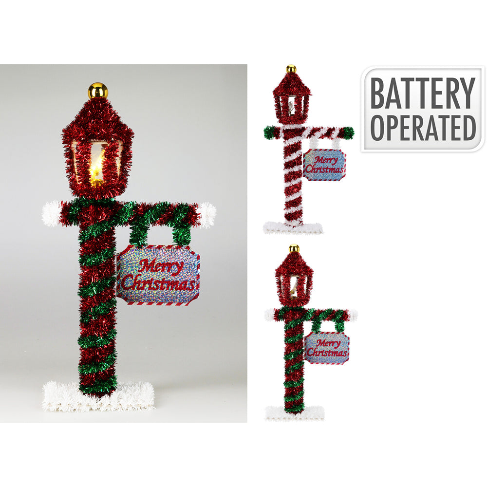 Christmas Tinsel Lamppost Lantern | Battery Operated, 22 x 10 x 45cm