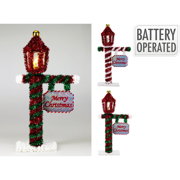 Christmas Tinsel Lamppost Lantern | Battery Operated, 22 x 10 x 45cm