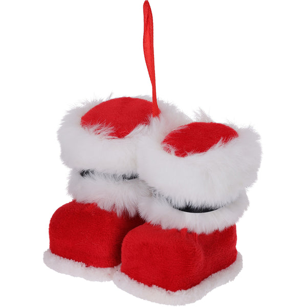 Christmas Plush Santa Boot Hanging Decoration | 10 x 8cm, White Cuff