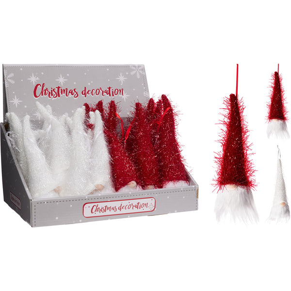 Christmas Hanging Gonk Ornament | 20cm, Tinsel-Effect Hat, Red or White