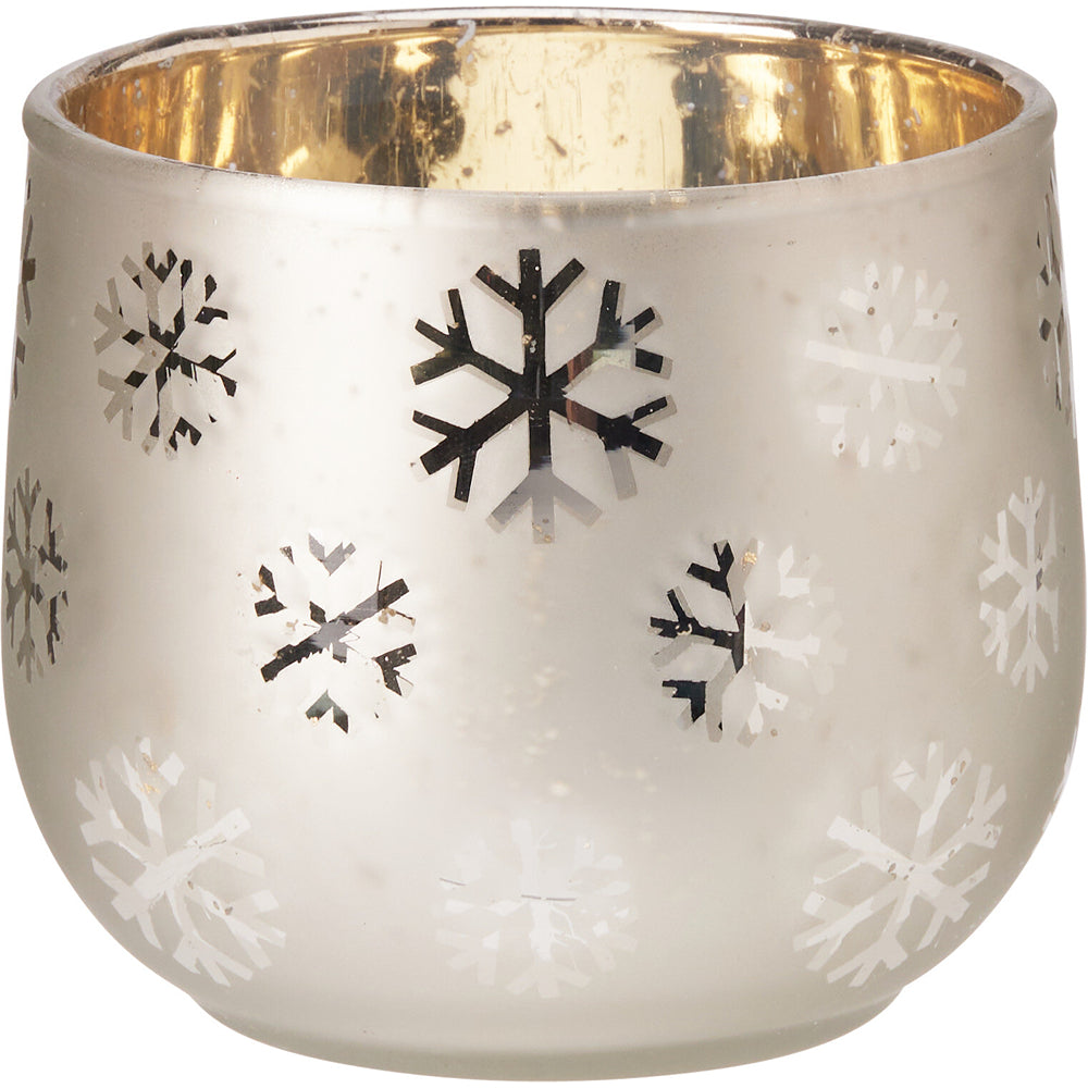 Christmas Snowflake Mercury-Glass Effect Tealight Holder | 10 cm, Gold Interior
