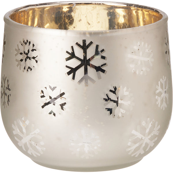 Christmas Snowflake Mercury-Glass Effect Tealight Holder | 10 cm, Gold Interior