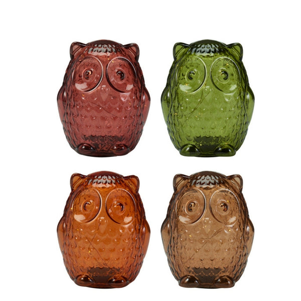 Koopman Coloured Glass LED Owl Lights | 15cm, 8-Hour Timer